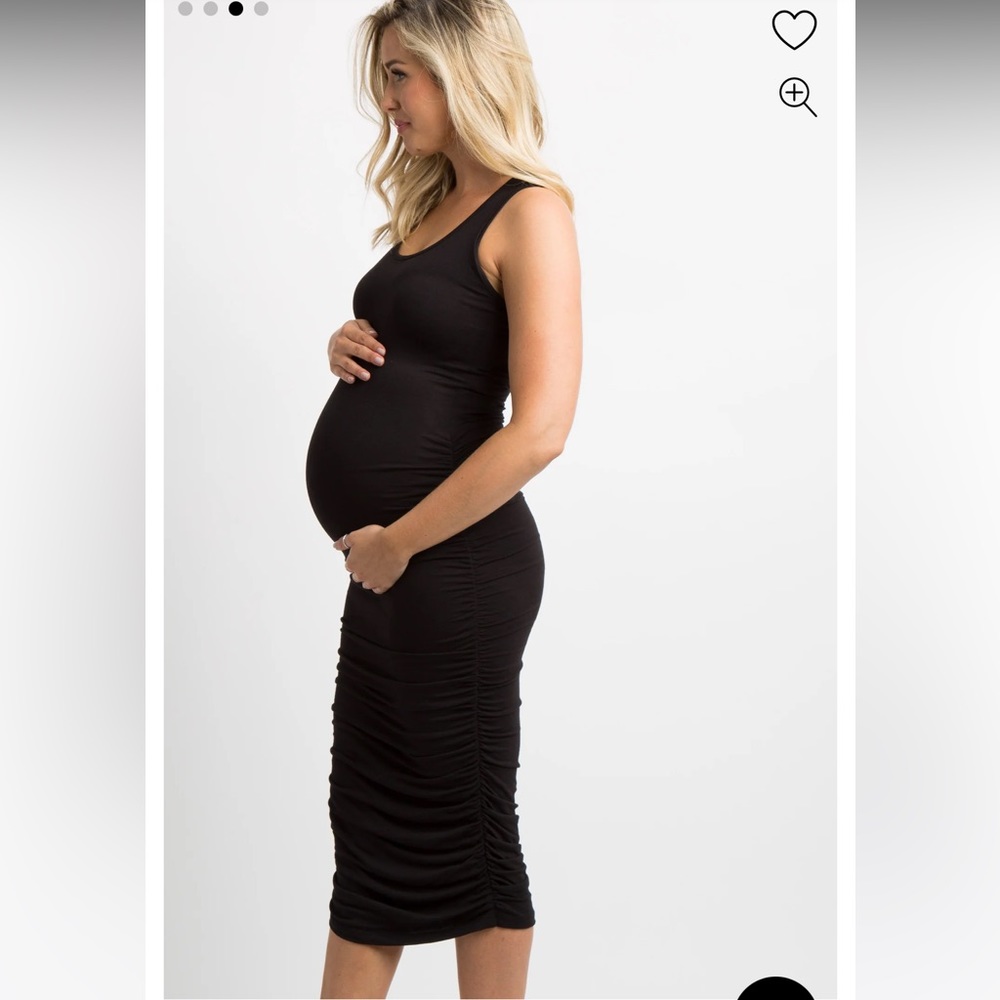 Black Solid Ruched Fitted Maternity Bodycon Midi … - image 3